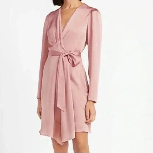 Express Dresses & Skirts - Pink Express Puff sleeve wrap tie dress- size S